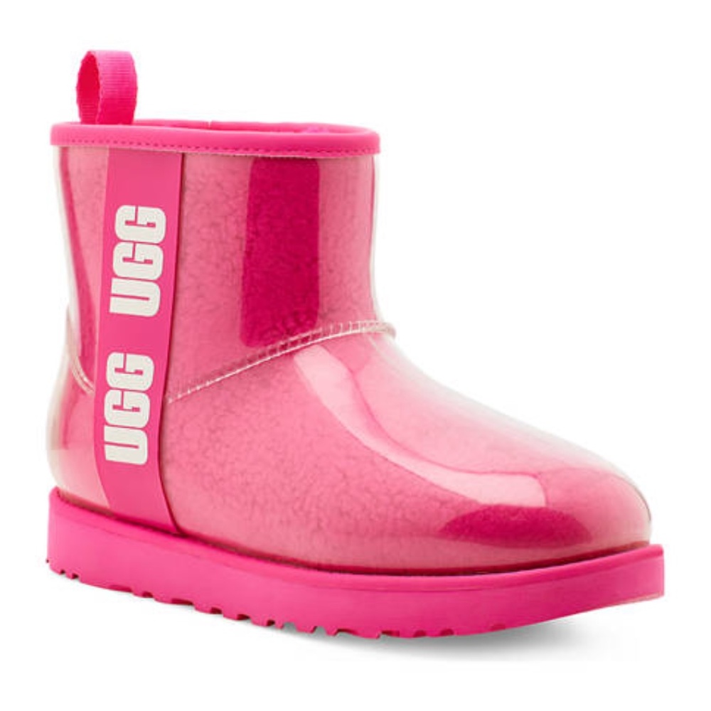 Ugg Women's mini Classic Clear Mini Rain Boots NEW Size US 6 Hibiscus Pink